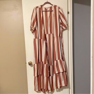 Knox Rose Striped Rust and Cream Maxi Wrap Dress Size XXL
